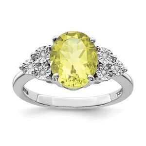 Oval Lemon Quartz & .03 Ctw Diamond Ring in Sterling Silver - Size 5